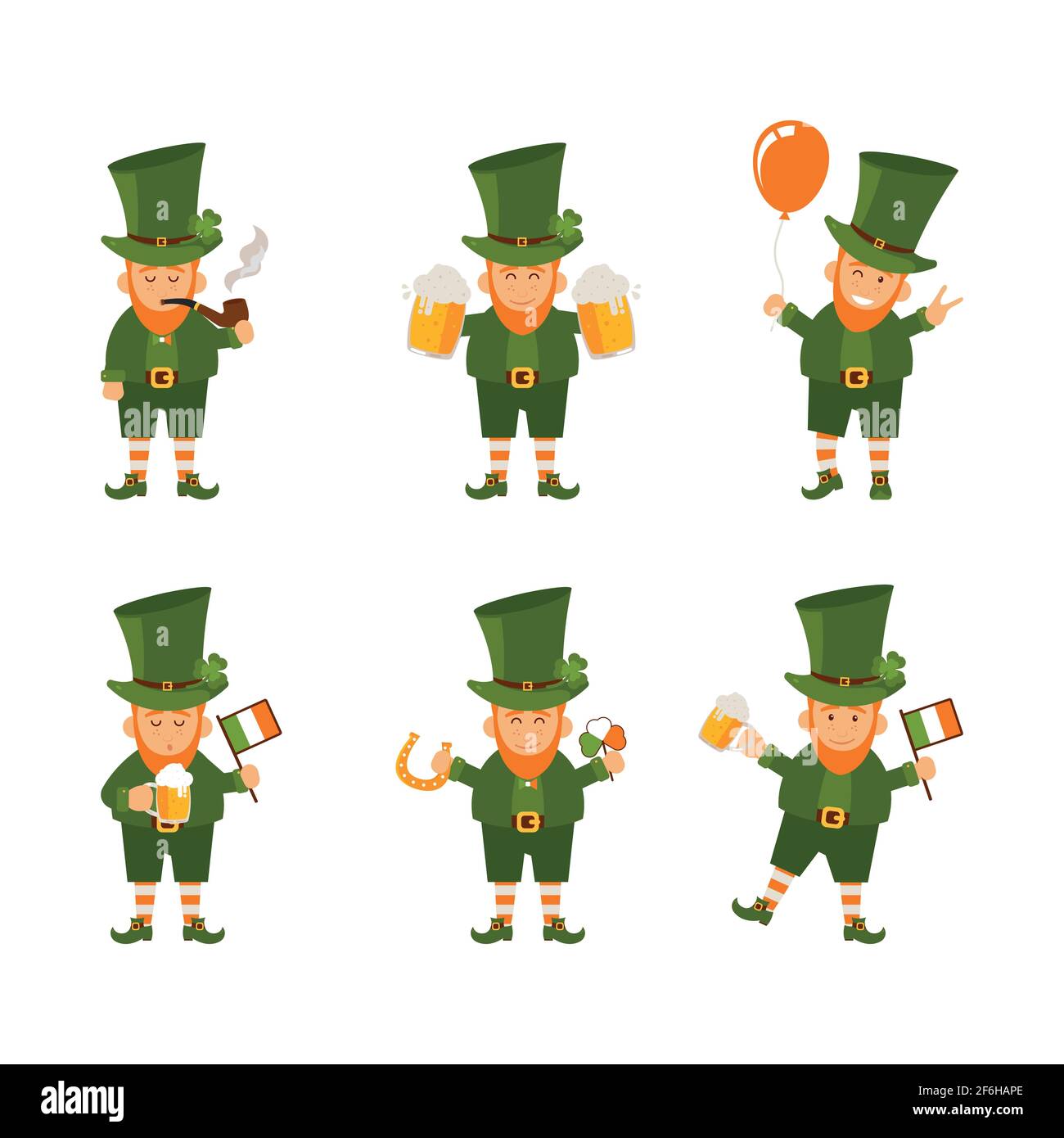 Insieme di persone. Poster del giorno di San Patrizio. Leprechaun in una maschera facciale. Illustrazione vettoriale. Illustrazione Vettoriale