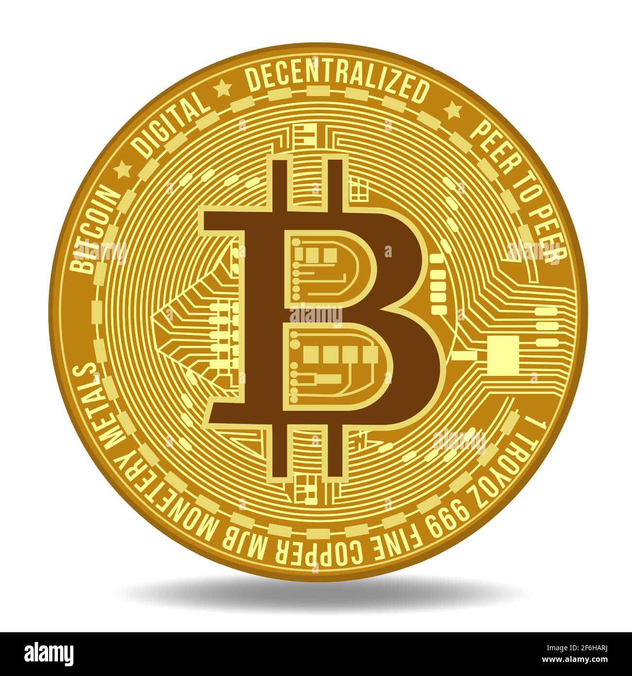 Illustrazione vettoriale del simbolo della criptovaluta Bitcoin e della tecnologia blockchain. Registro valuta virtuale Bitcoin Illustrazione Vettoriale
