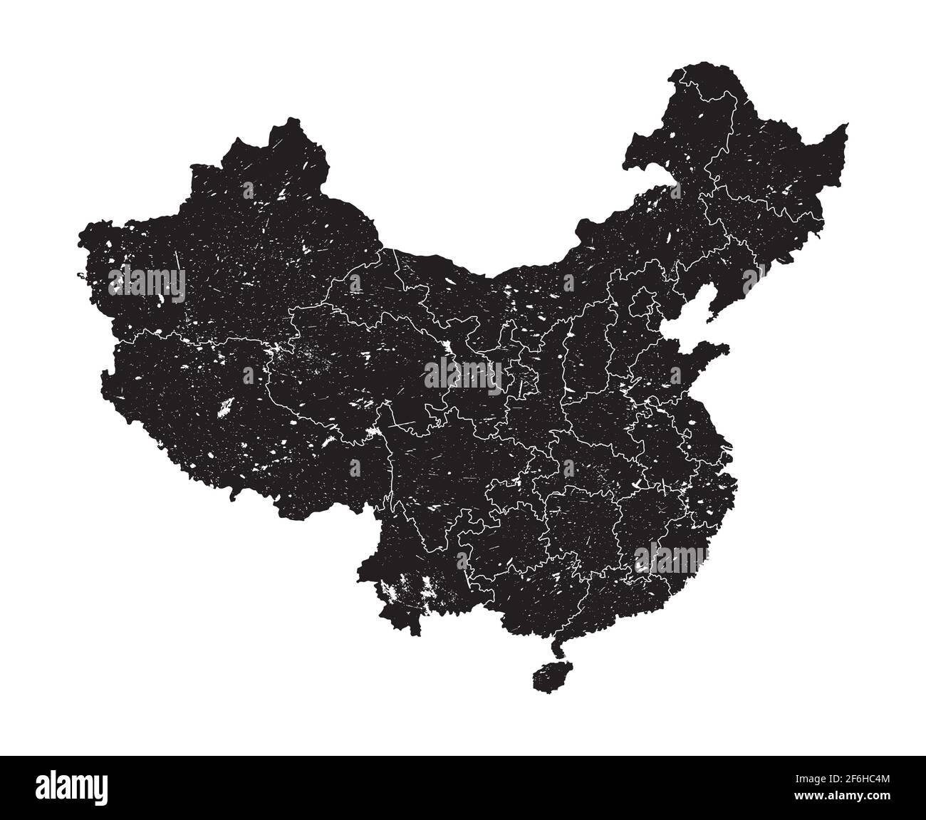 Mappa della Cina con regione della provincia ed elemento di particelle di polvere grunge sulla mappa . Alto dettagliato . Design semplice e dalla silhouette piatta . Sfondo bianco isolato . V Illustrazione Vettoriale