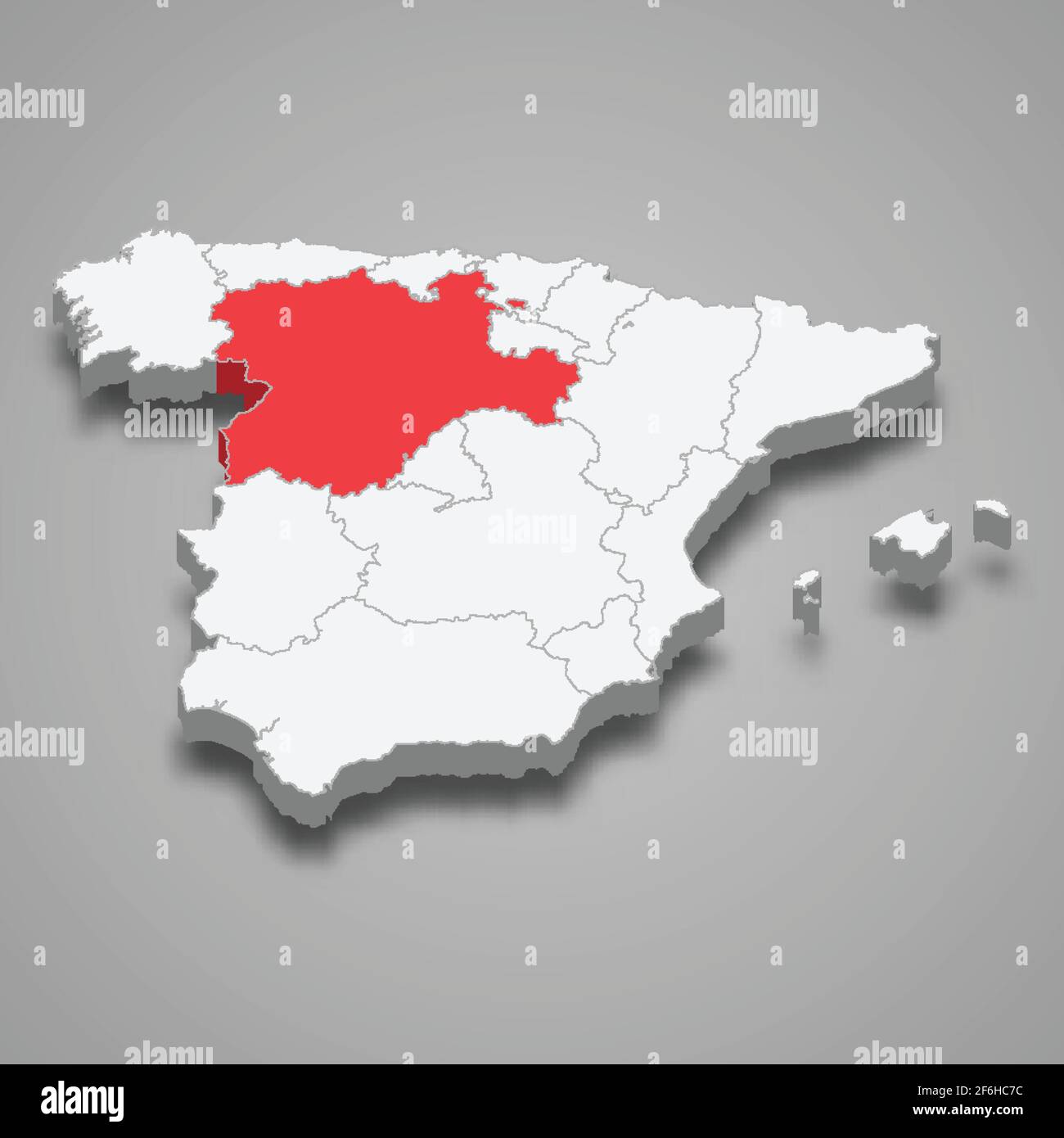 Posizione della regione di Castiglia e Leon all'interno della Spagna Mappa isometrica 3d Illustrazione Vettoriale