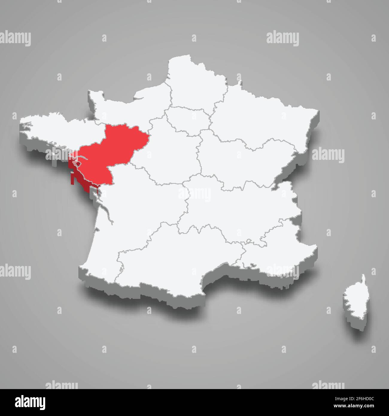 Regione Pays de la Loire localizzazione in Francia 3d isometrica mappa Illustrazione Vettoriale