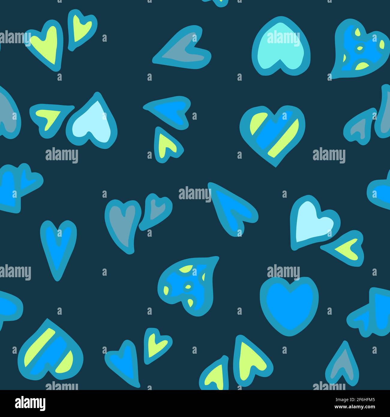 Cuori. Illustrazione senza interruzioni. Amore per lo schizzo in stile cartone animato. Disegno del contorno della mano. Divertente simpatico sfondo illustrazione. Vettore Illustrazione Vettoriale