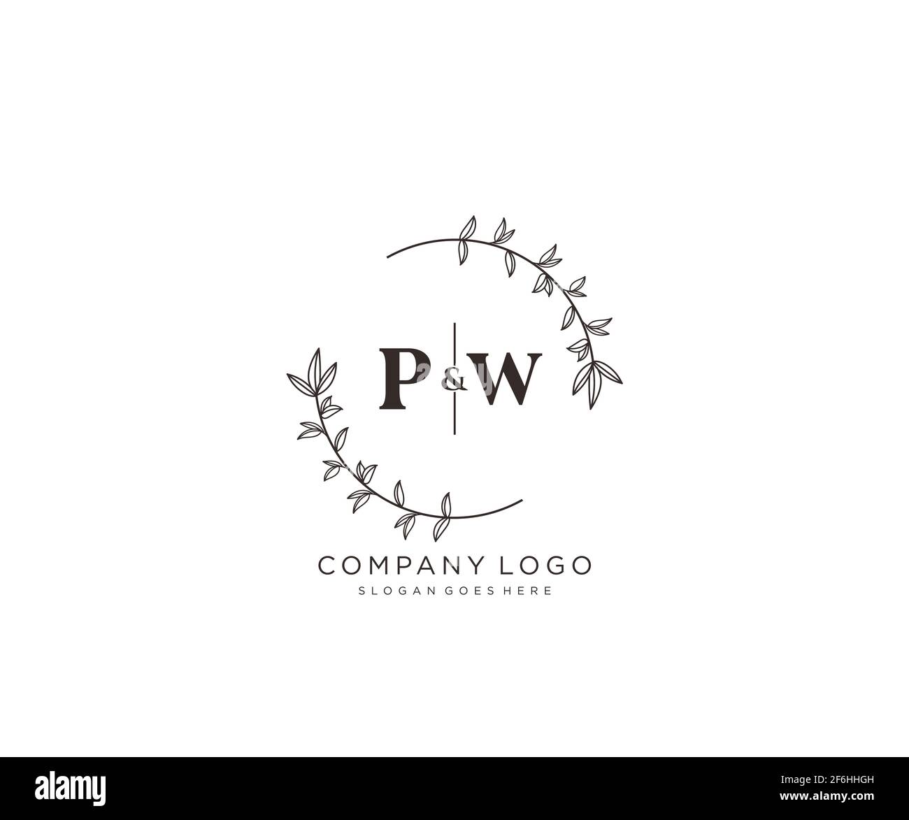 PW lettere bello floreale femminile modificabile monolina logo prefatto adatto per salone spa pelle capelli bellezza boutique e società cosmetica. Illustrazione Vettoriale