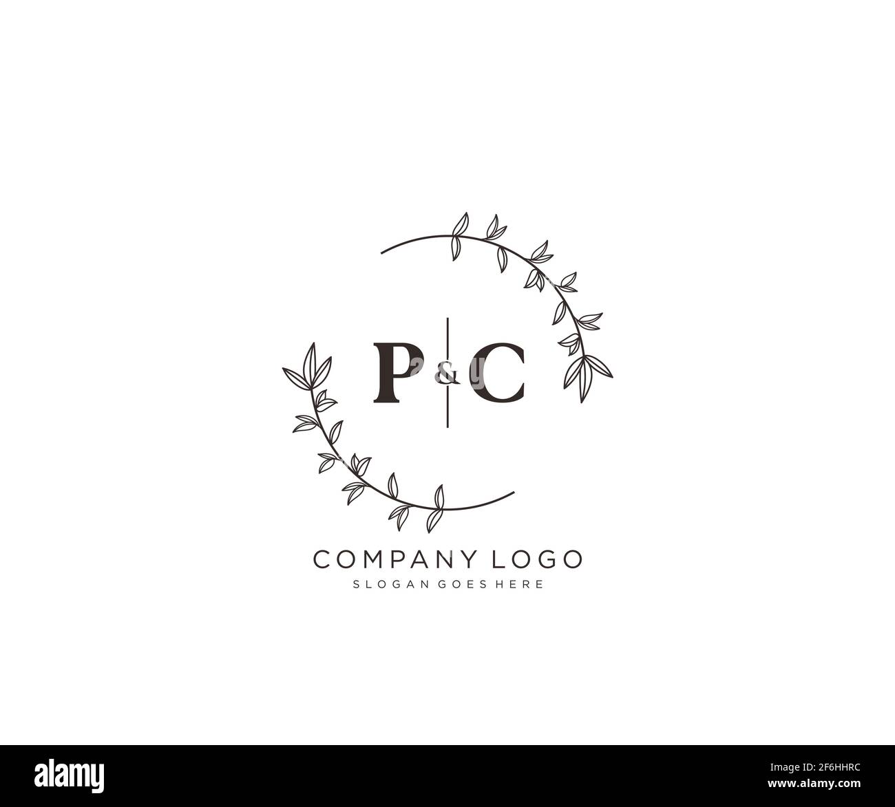 Lettere PC bello floreale femminile modificabile monolina logo prefatto adatto per salone spa pelle capelli bellezza boutique e società cosmetica. Illustrazione Vettoriale