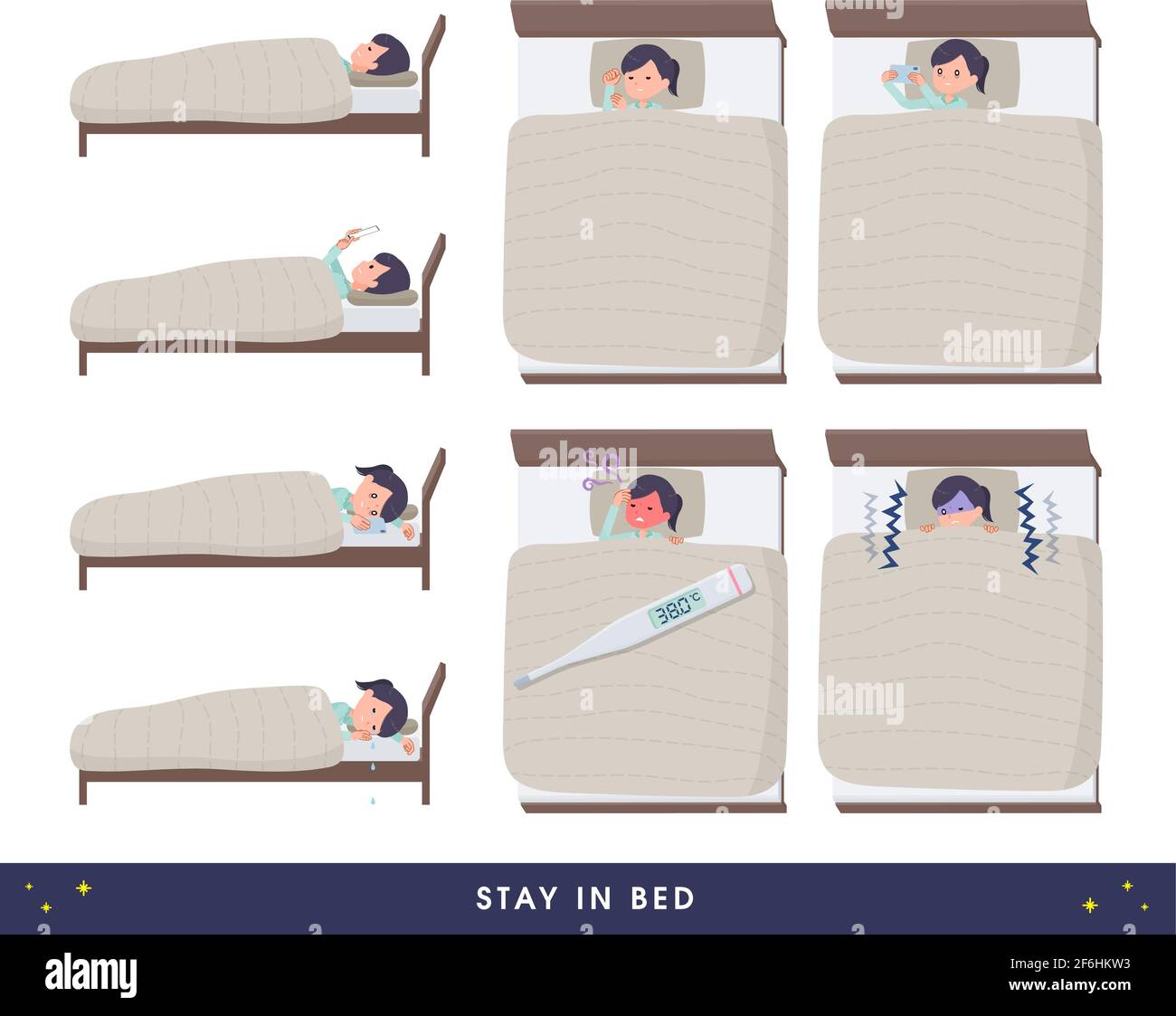 Un insieme di donne del personale medico che rimangono nel letto.IT vettore arte così facile da modificare. Illustrazione Vettoriale