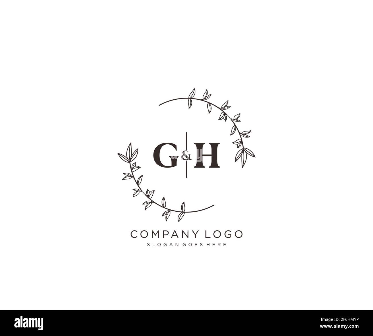 Lettere GH bello floreale femminile editabile monolina logo prefatto adatto per spa salone pelle capelli bellezza boutique e società cosmetica. Illustrazione Vettoriale