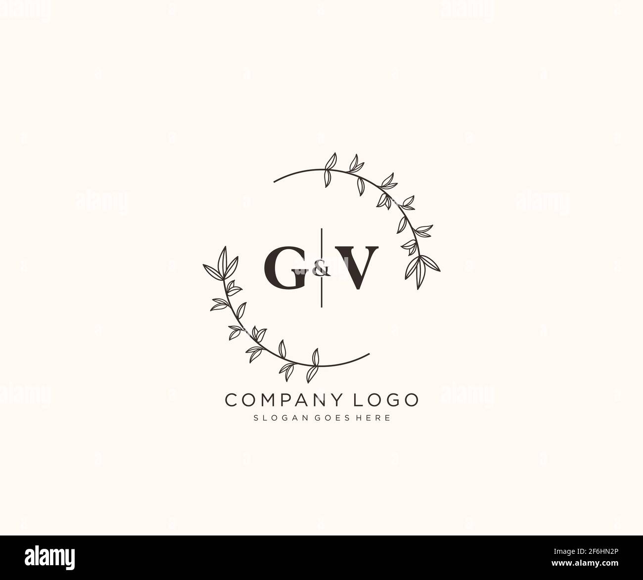 Lettere GV bello floreale femminile modificabile monolina logo prefatto adatto per salone spa pelle capelli bellezza boutique e società cosmetica. Illustrazione Vettoriale
