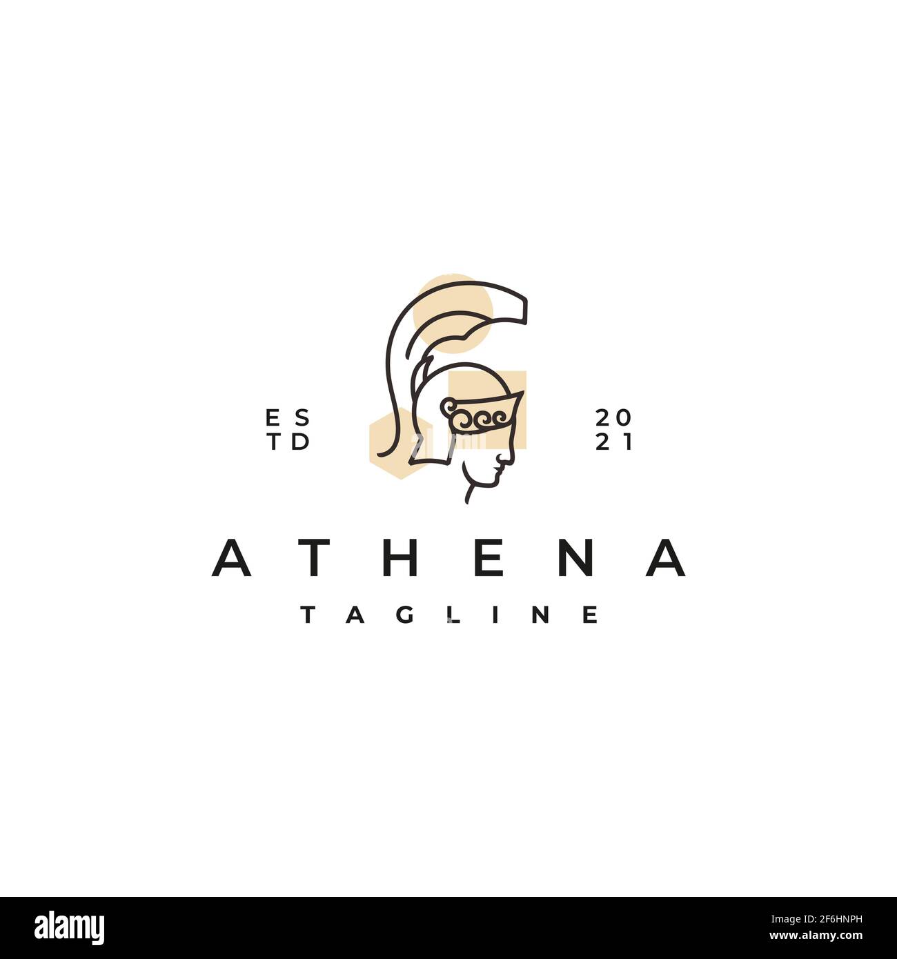 Modello di design con logo della dea greca Athena Line Art. Vettore elegante, di lusso, di alta qualità Illustrazione Vettoriale