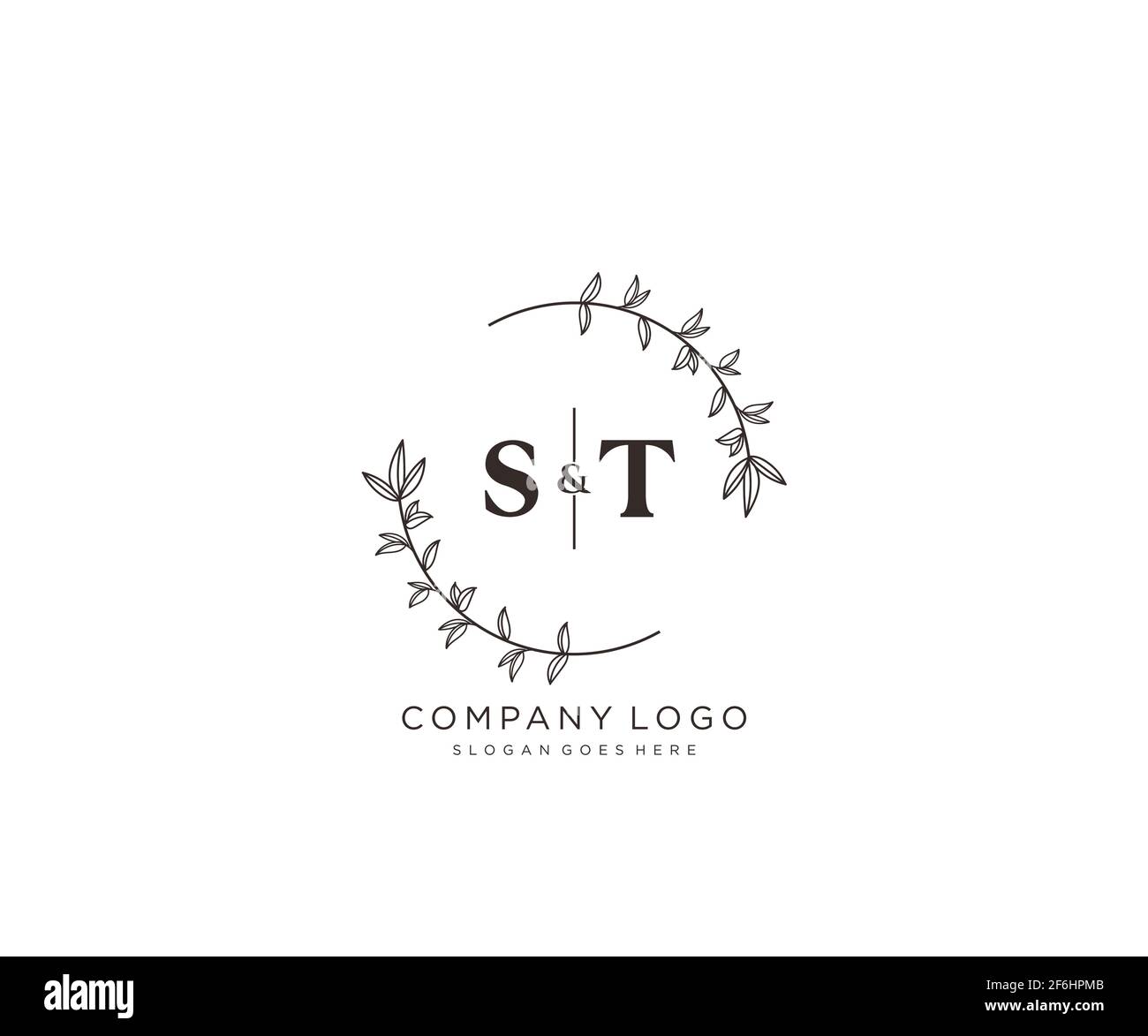 ST lettere bello floreale femminile modificabile monolina logo prefatto adatto per salone spa pelle capelli bellezza boutique e società cosmetica. Illustrazione Vettoriale