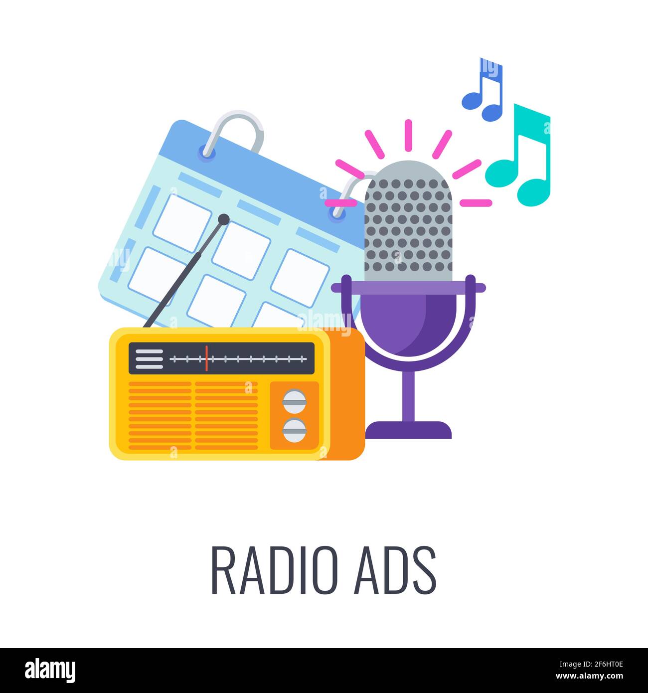 Icona annunci radio. Microfono della radio, freccia di destinazione e suoni  musicali Immagine e Vettoriale - Alamy