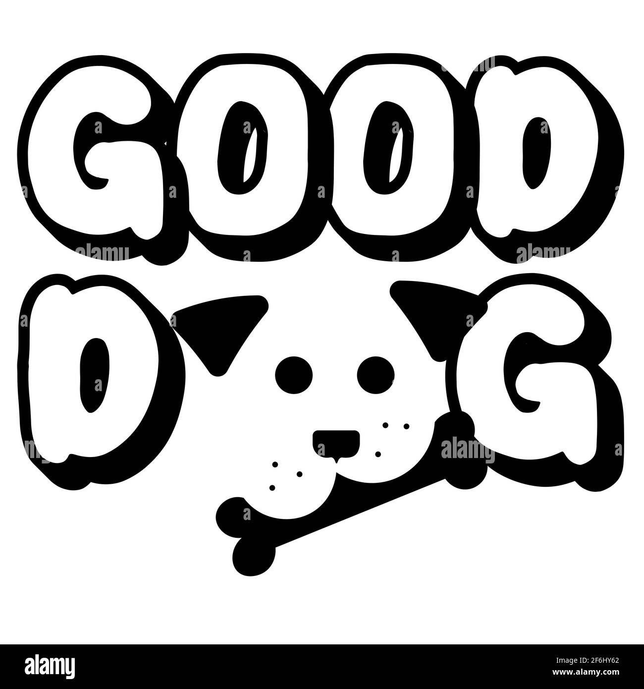 scritta logo buon cane con testa cane e osso 2 Illustrazione Vettoriale