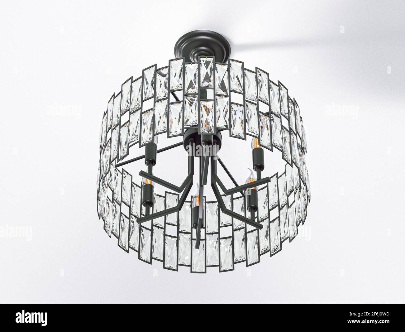 illustrazione 3d di un lampadario moderno appeso al soffitto. Lampada isolata su bianco Foto Stock