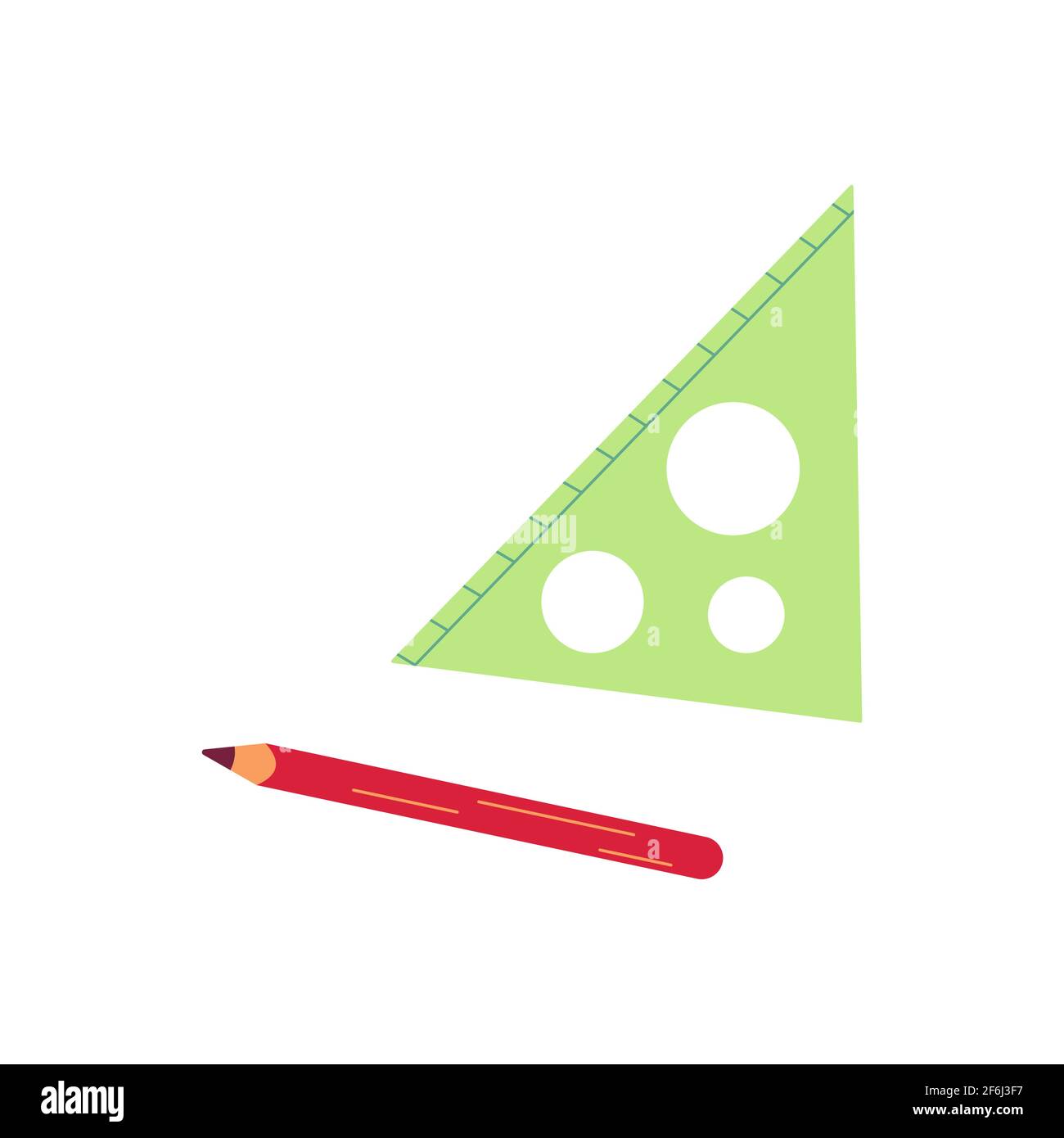 Triangolo righello e matita. Illustrazione con isolamento vettoriale in stile piatto. Ritorno a scuola Illustrazione Vettoriale