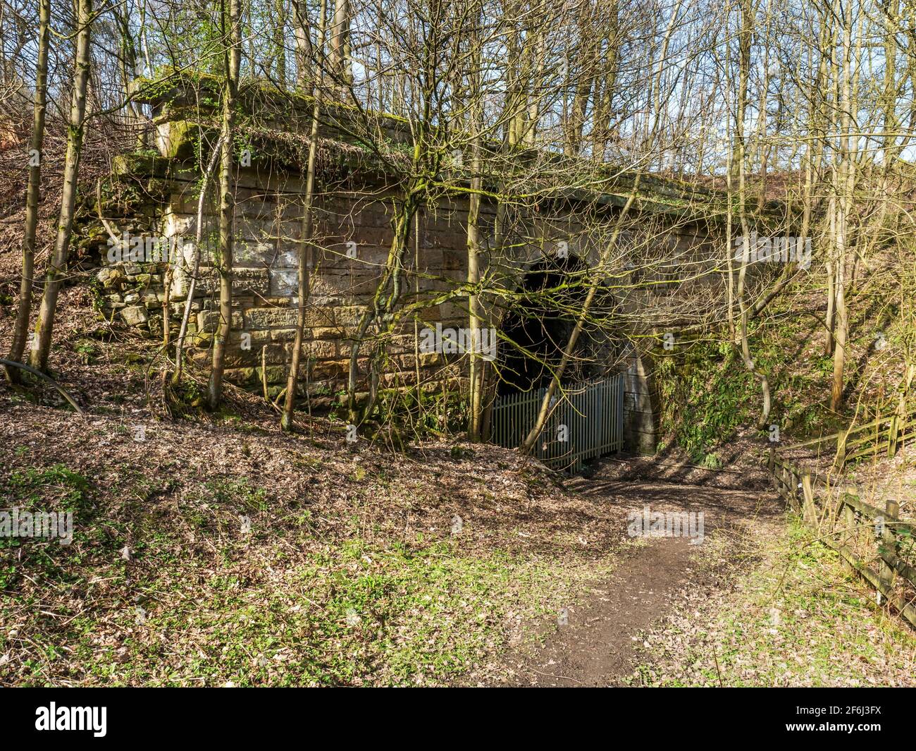 Entrata sopravvolta al Traforo Prospect disusato vicino a Harrogate di Follifoot North Yorkshire Inghilterra Foto Stock
