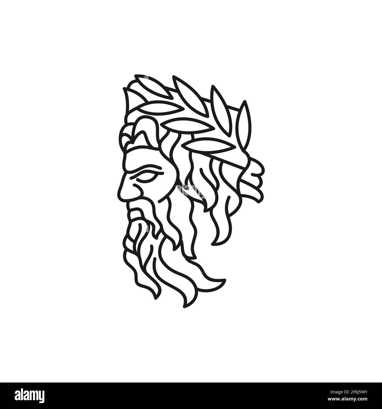 Logo greco god Zeus Line Art. Antico Dio greco Sculpture filosofo. Design con logo Face Zeus Triton Neptune Illustrazione Vettoriale