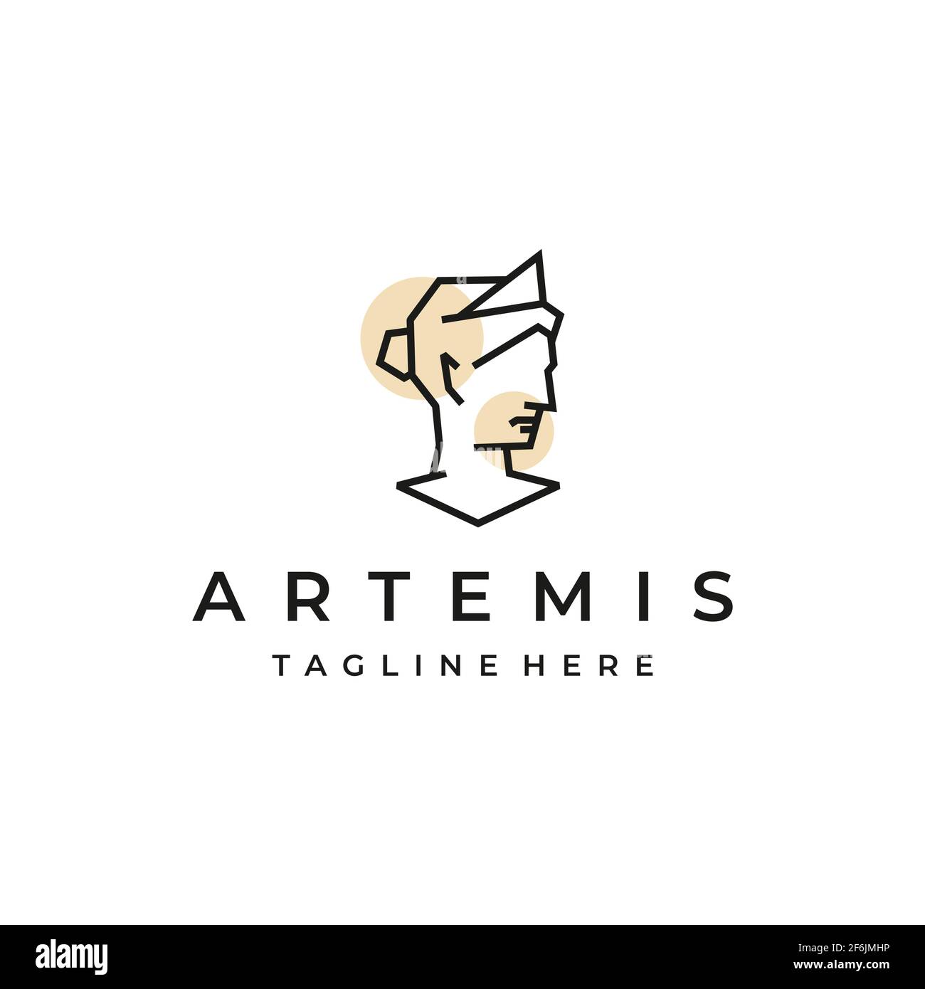 Modello di disegno del logo della linea artistica greca della dea Artemis Illustrazione Vettoriale