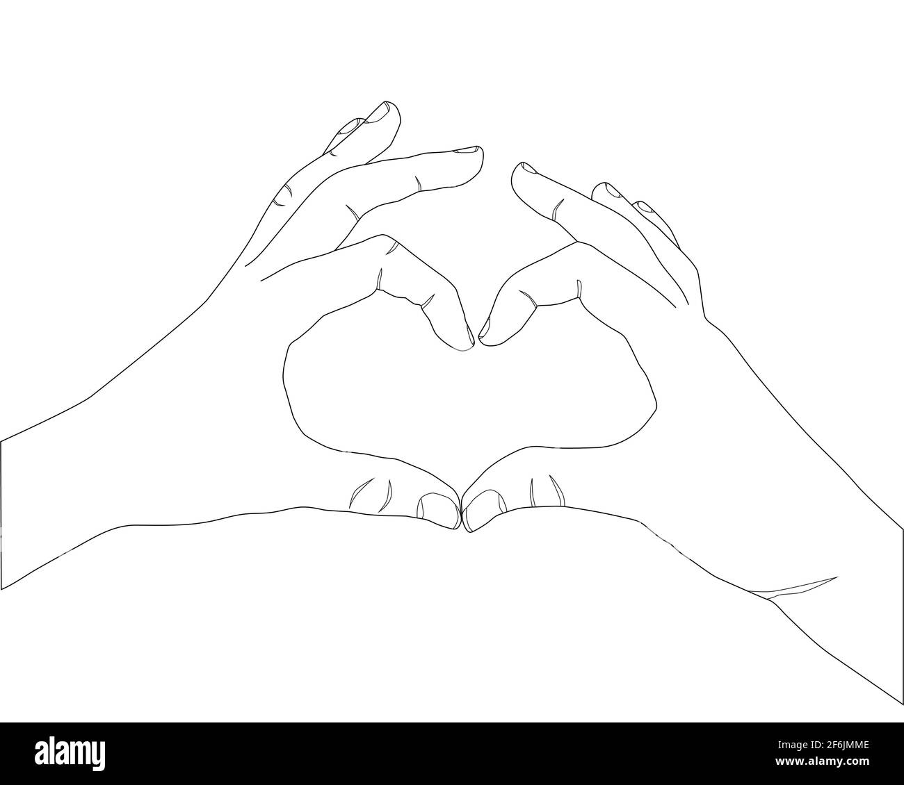 Le mani mostrano un movimento a forma di cuore. Illustrazione della linea vettoriale disegnata a mano. Schizzo Illustrazione Vettoriale