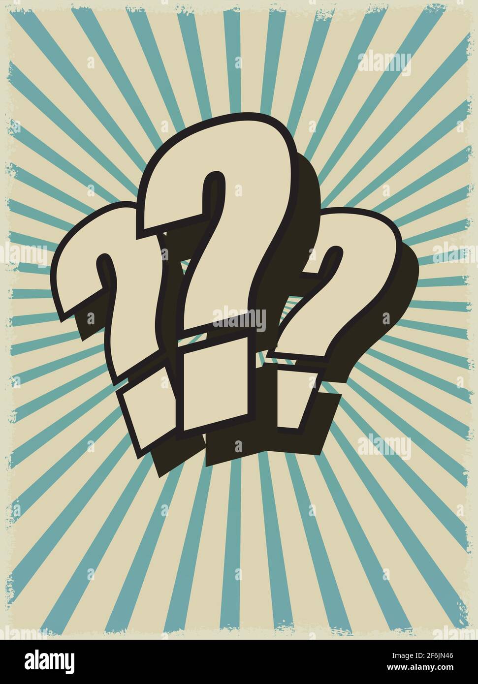 Punti interrogativi in formato a4 verticale con la posizione per il testo attivata sfondo con pin-up vintage Illustrazione Vettoriale
