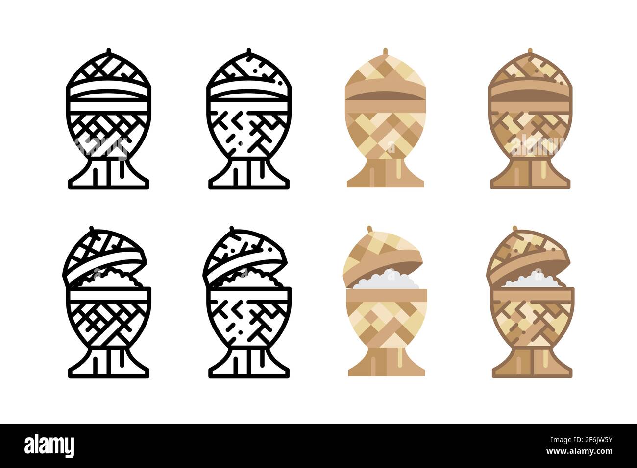 Thai Northern, Northeastern, Isan, Esan thailandia icona appiccicosa scatola di riso. Contenitore per il pranzo. Design lineare, a linea colorata, piatto. Illustrazione Vettoriale