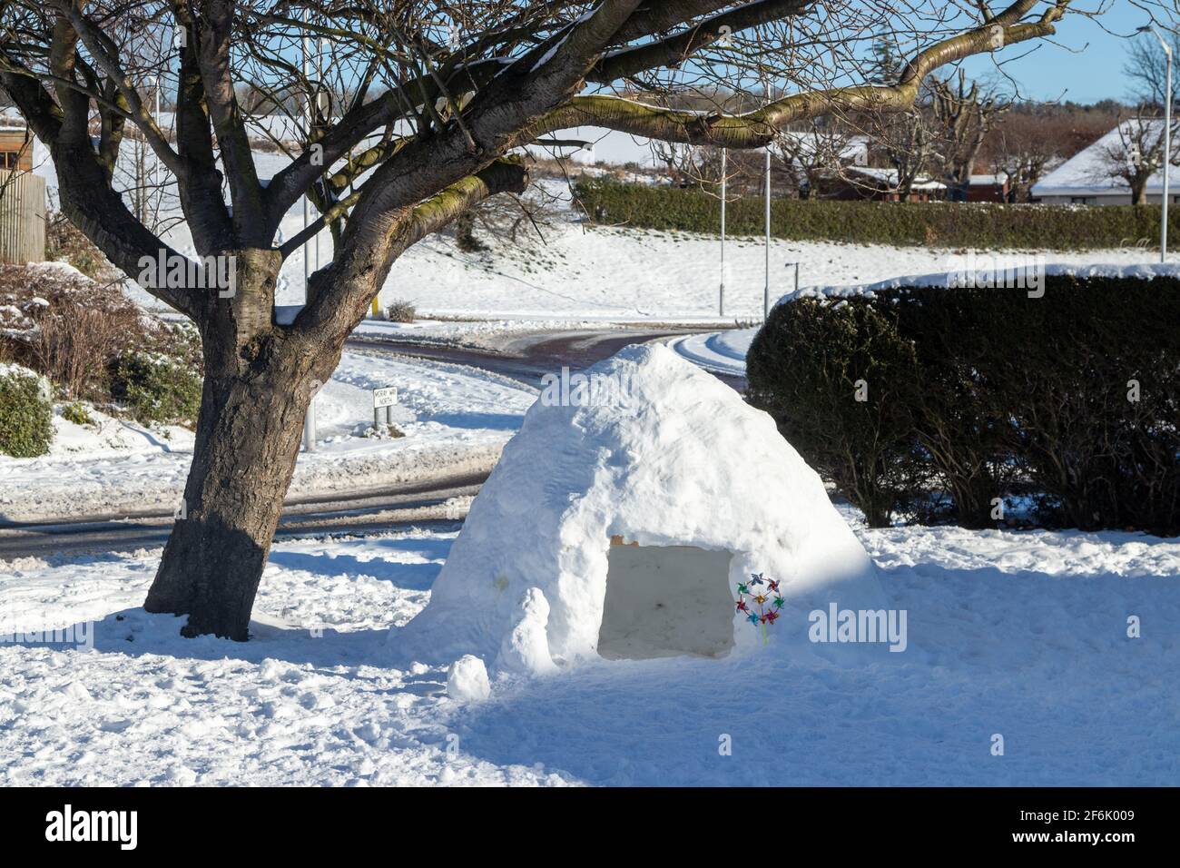 Un igloo fatto durante un freddo scatto in scozia Foto Stock