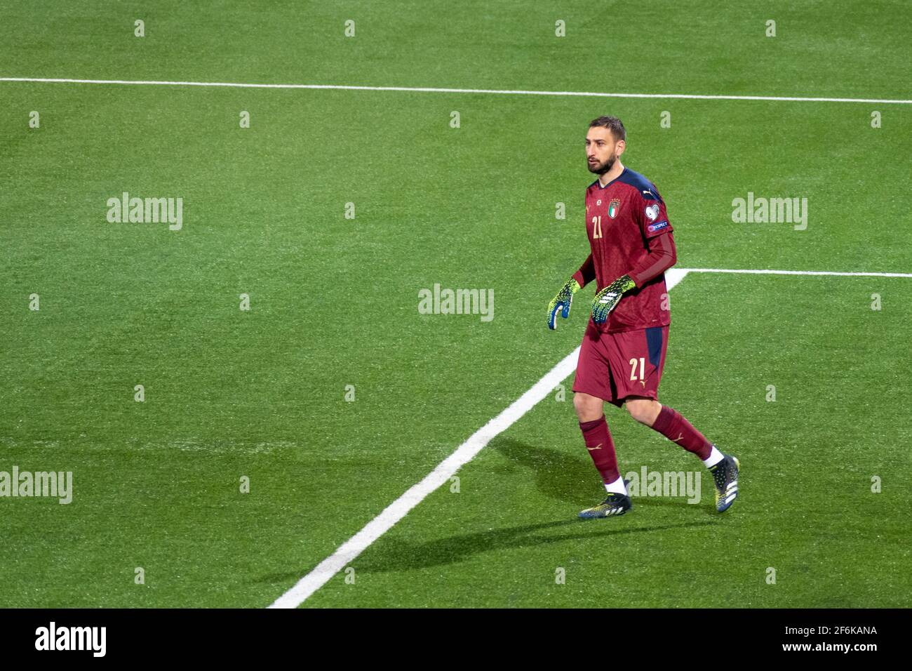 Portiere italiano Donnarumma durante una partita con la nazionale italiana Foto Stock