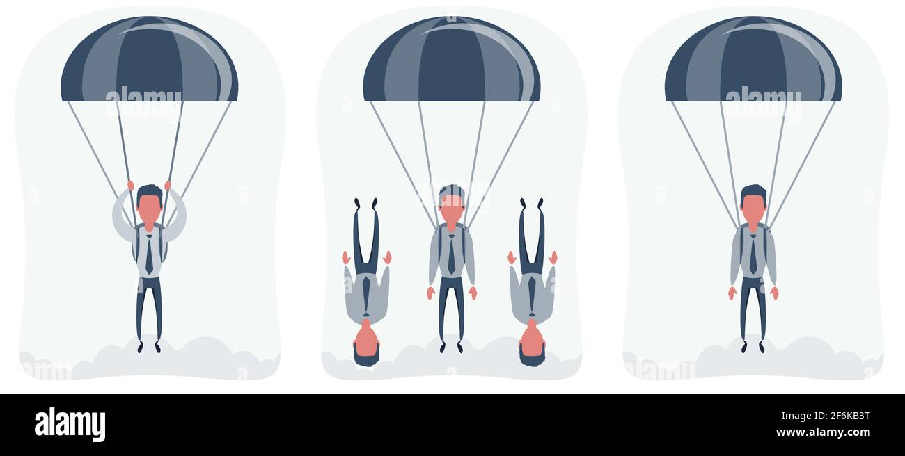 Uomo d'affari con paracadute. Immagine piatta vettoriale Illustrazione Vettoriale