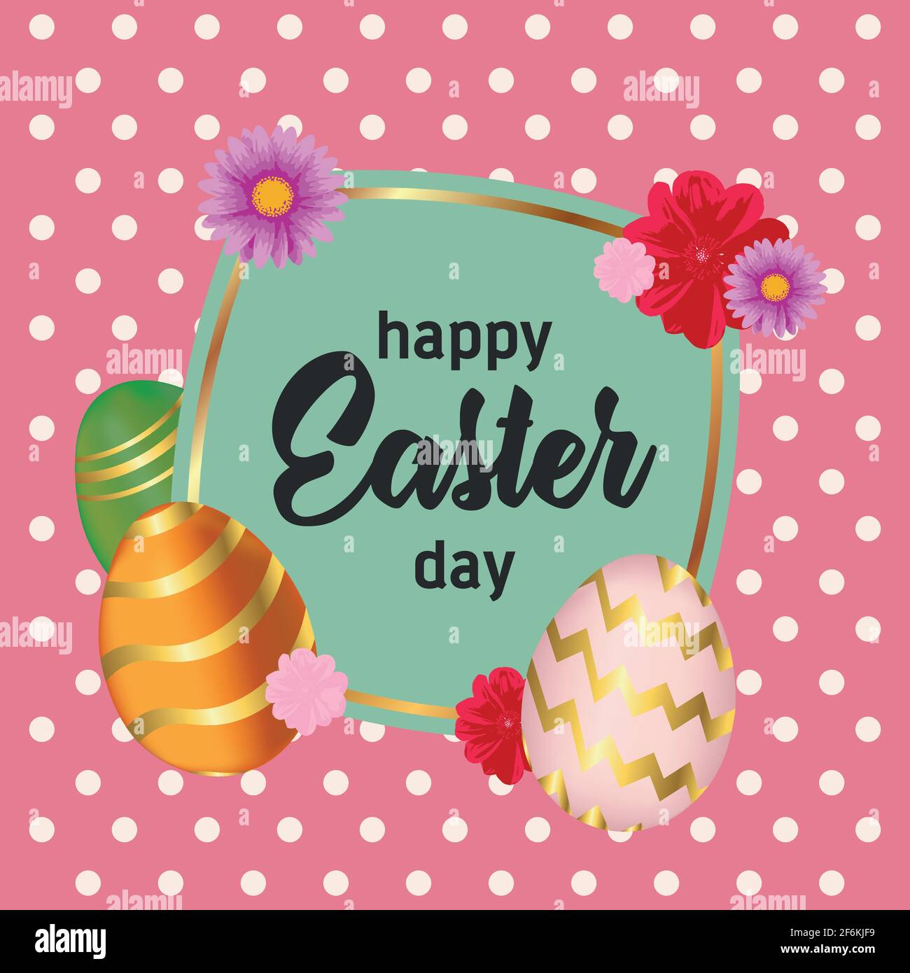 Pasqua Vendita banner modello di sfondo con splendidi coloratissimi fiori di primavera e uova. Illustrazione Vettoriale. Illustrazione Vettoriale