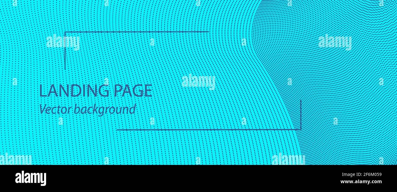 Sfondo blu della landing page con particelle scure. Pagina di destinazione, modello di banner. Linee tratteggiate. Modello punto tecnico. Disegno astratto vettoriale. EPS10 Illustrazione Vettoriale