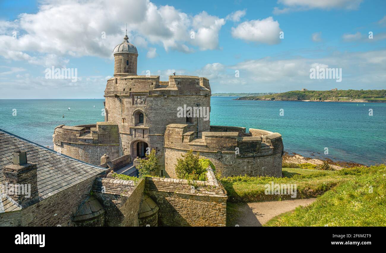 St.Mawes Castello a Roseland Peninsula, Cornovaglia, Inghilterra, Regno Unito Foto Stock