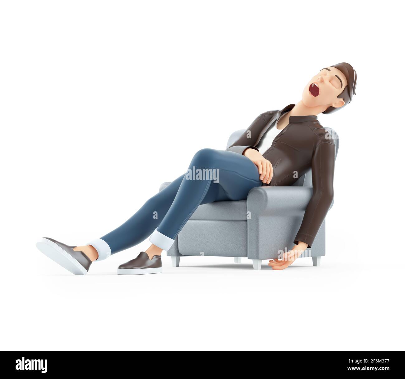 3d cartoon uomo addormentato in poltrona, illustrazione isolata su sfondo  bianco Foto stock - Alamy