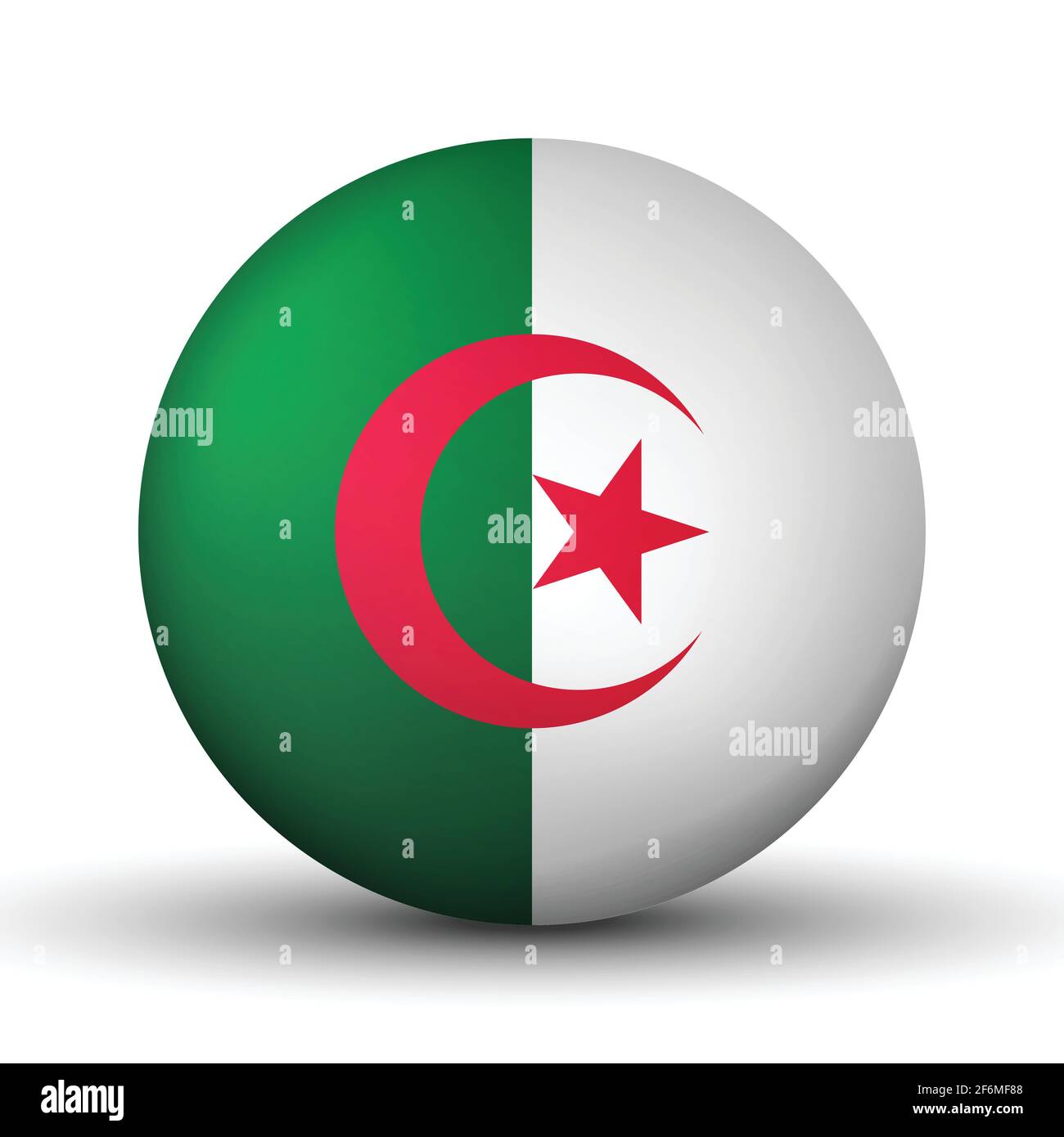 Palla di vetro con bandiera di Algeria. Sfera rotonda, icona modello. Simbolo nazionale algerino. Sfera realistica lucida, illustrazione vettoriale astratta 3D Illustrazione Vettoriale