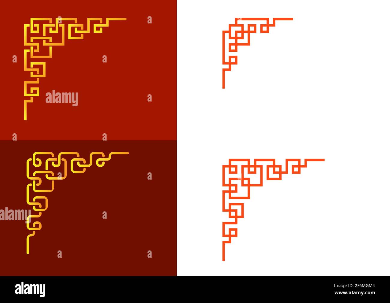Set di elementi angolari di linea cinesi, disegno vettoriale Illustrazione Vettoriale