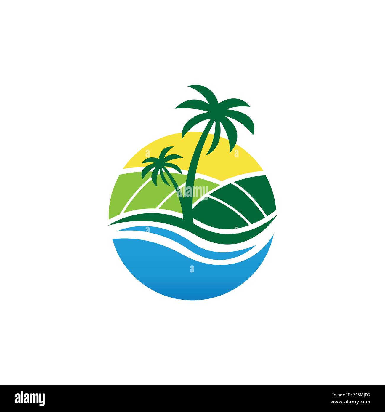 Spiaggia e fattoria disegno tropicale e agricolo logo vettore. Immagine vettoriale del concetto di design del logo Beach Farm Illustrazione Vettoriale