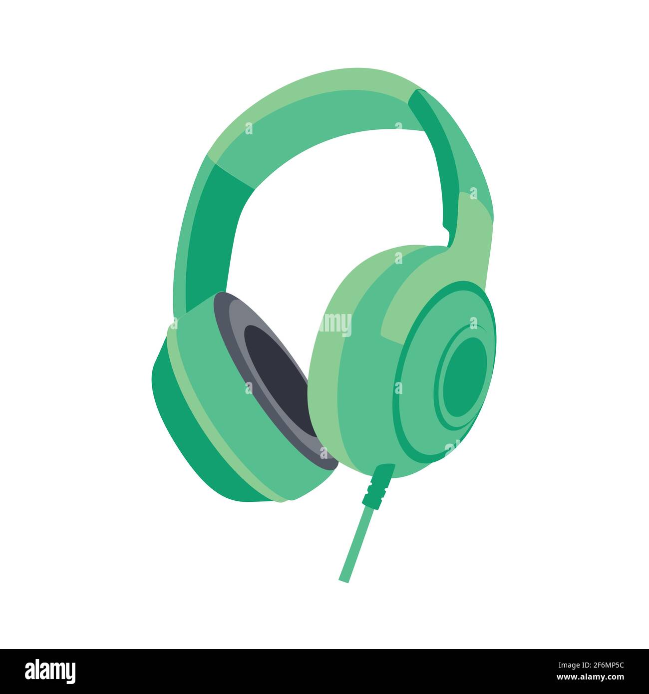 Cuffie verdi isolate su sfondo bianco. Concetto di ascolto della musica. Vettore. Illustrazione Vettoriale