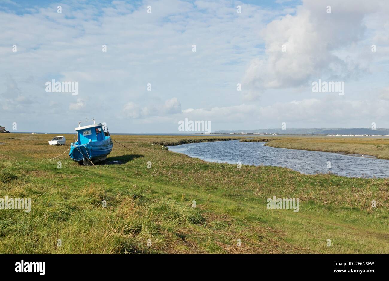 Vista dell'estuario di Loughor da Penclawdd, Penisola di Gower, Swansea, Galles del Sud, Regno Unito Foto Stock