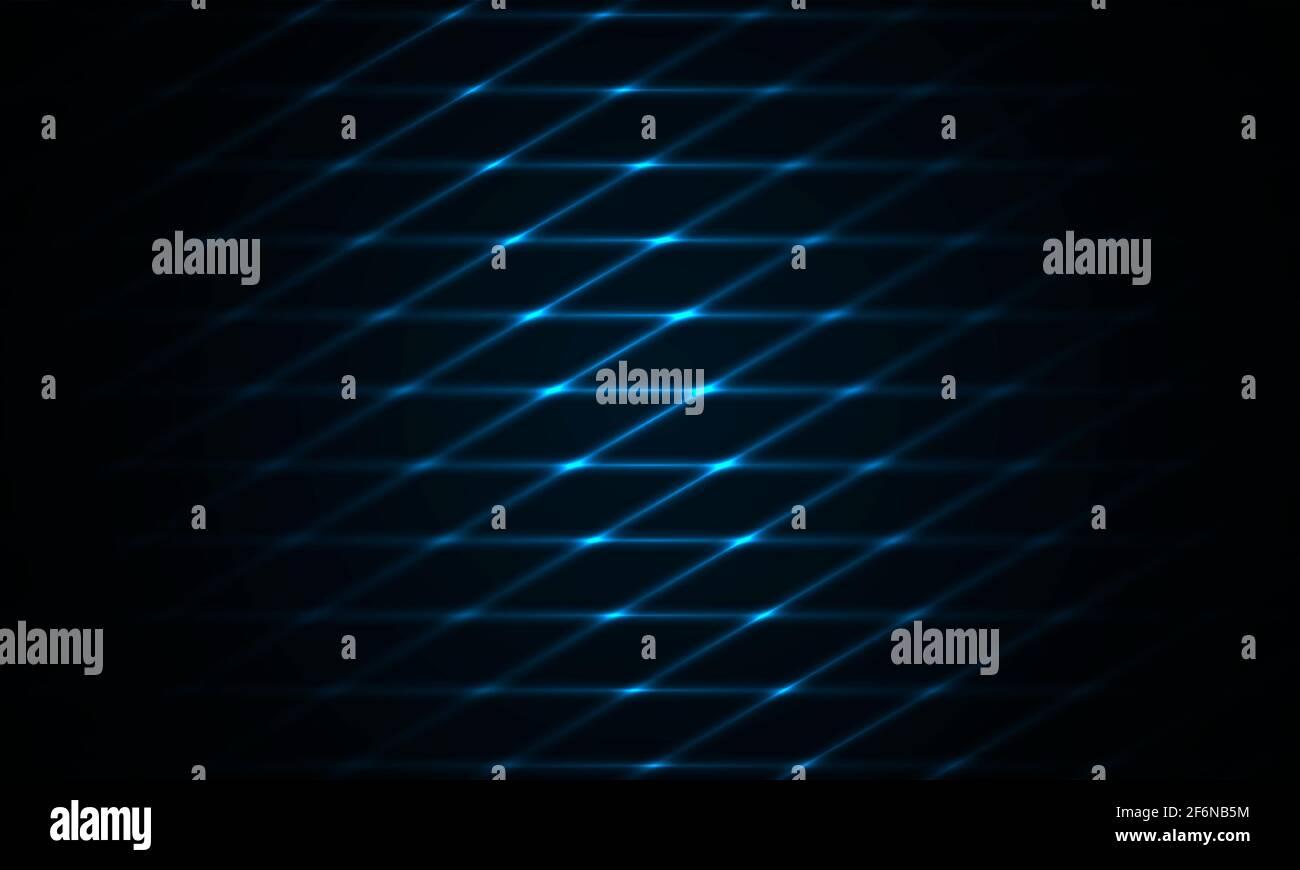 Sfondo blu scuro con griglia di colori al neon, sfondo futuristico con tecnologia moderna e scura. Sfondo blu marino. Modello di disegno vettoriale. Illustrazione Vettoriale