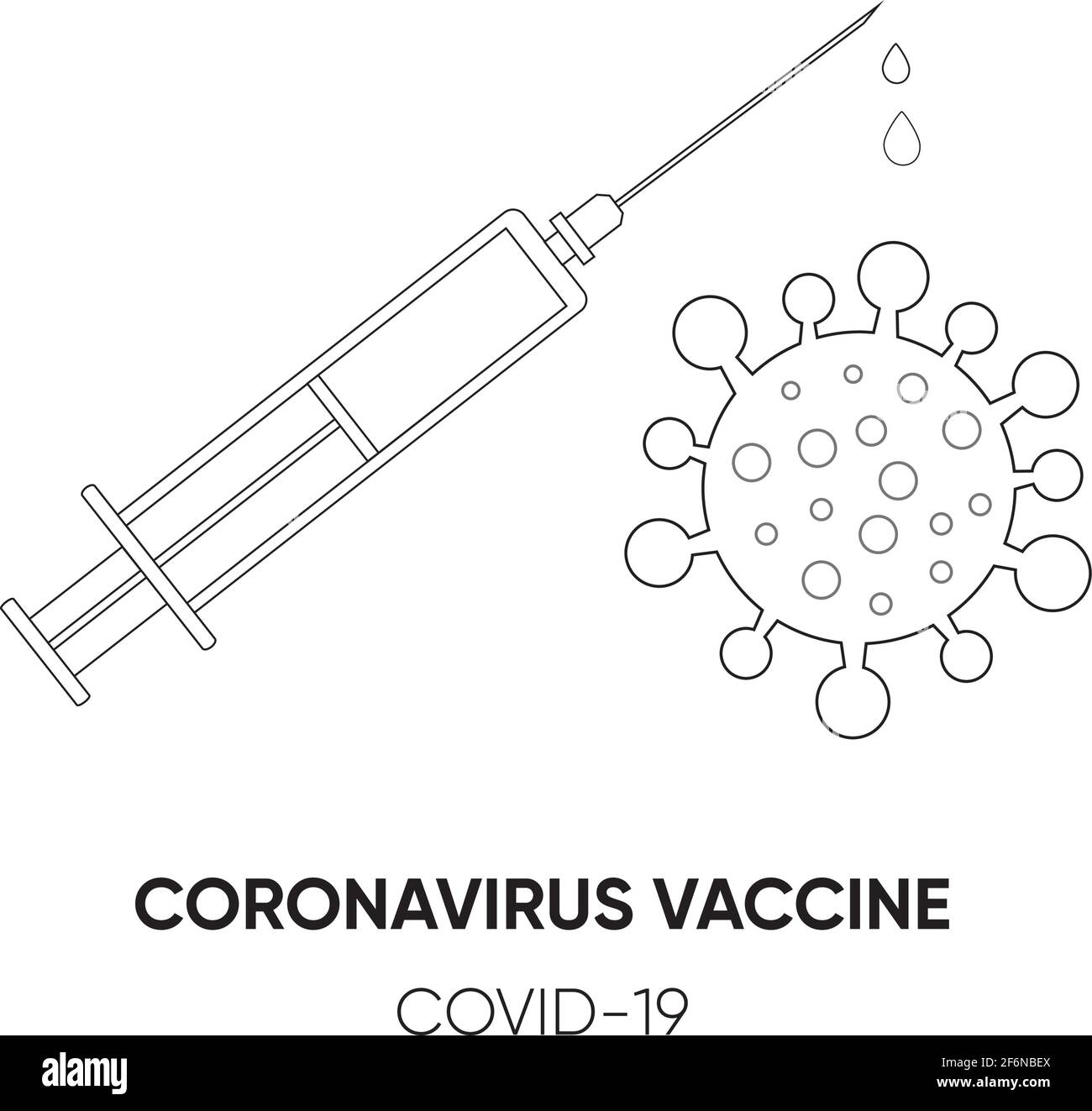 Siringa con l'icona del simbolo del vaccino e del coronavirus. Illustrazione vettoriale. Concetto di protezione antivirus. Malattia di SARS, icona della linea di vaccinazione Covid-19 Illustrazione Vettoriale