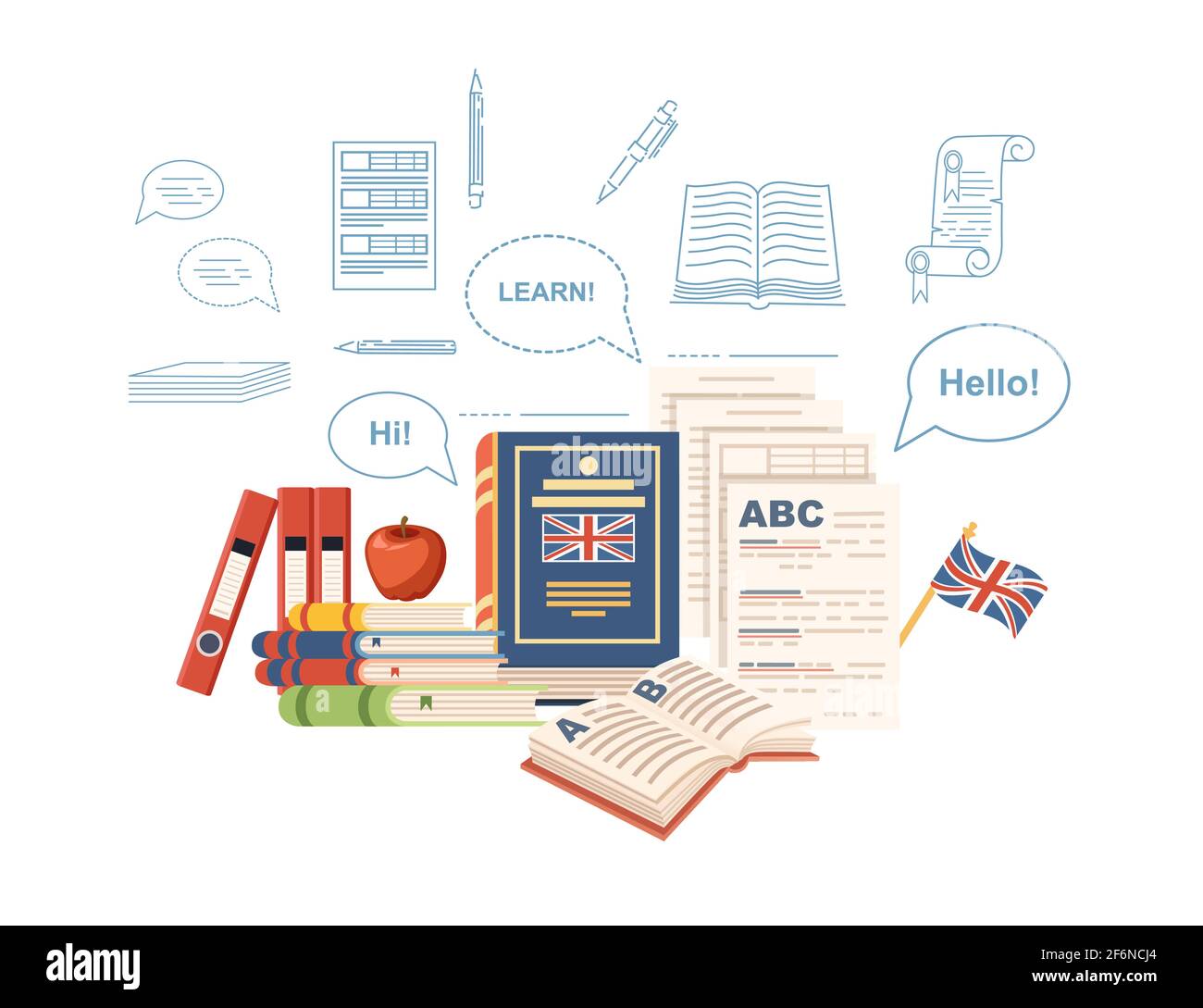 Corsi di lingua inglese concetto di formazione online o servizio di traduzione illustrazione vettoriale su sfondo bianco. Illustrazione Vettoriale