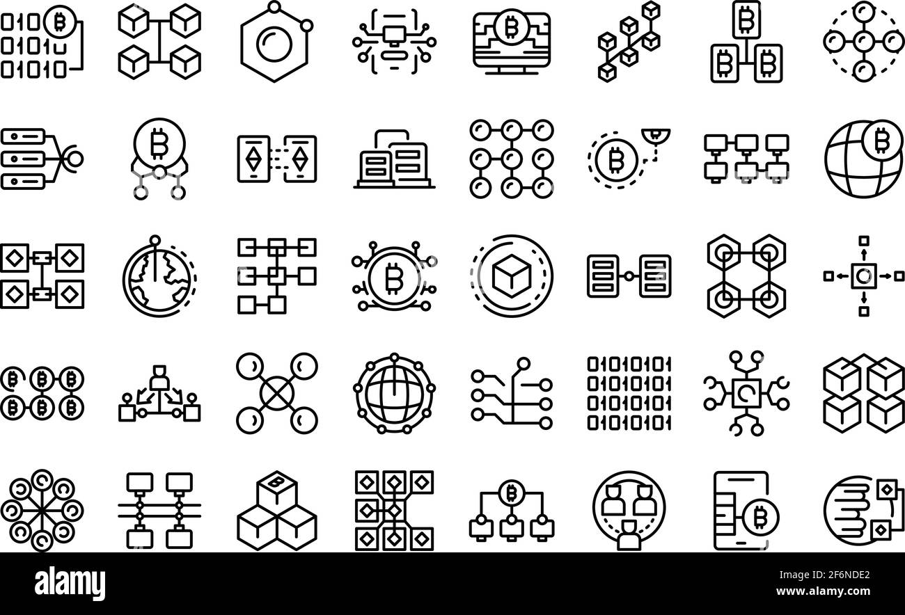 Set di icone della catena di blocchi. Insieme di icone vettoriali a catena di blocchi per il web design isolato su sfondo bianco Illustrazione Vettoriale
