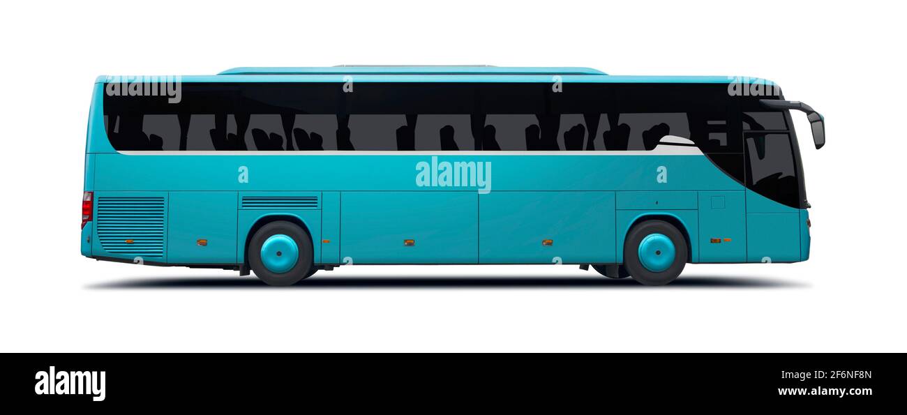 Vista laterale del bus verde isolata su sfondo bianco Foto Stock