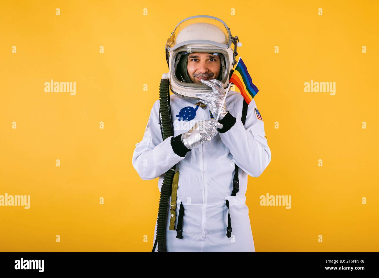 Nasa astronaut holding flag on immagini e fotografie stock ad alta