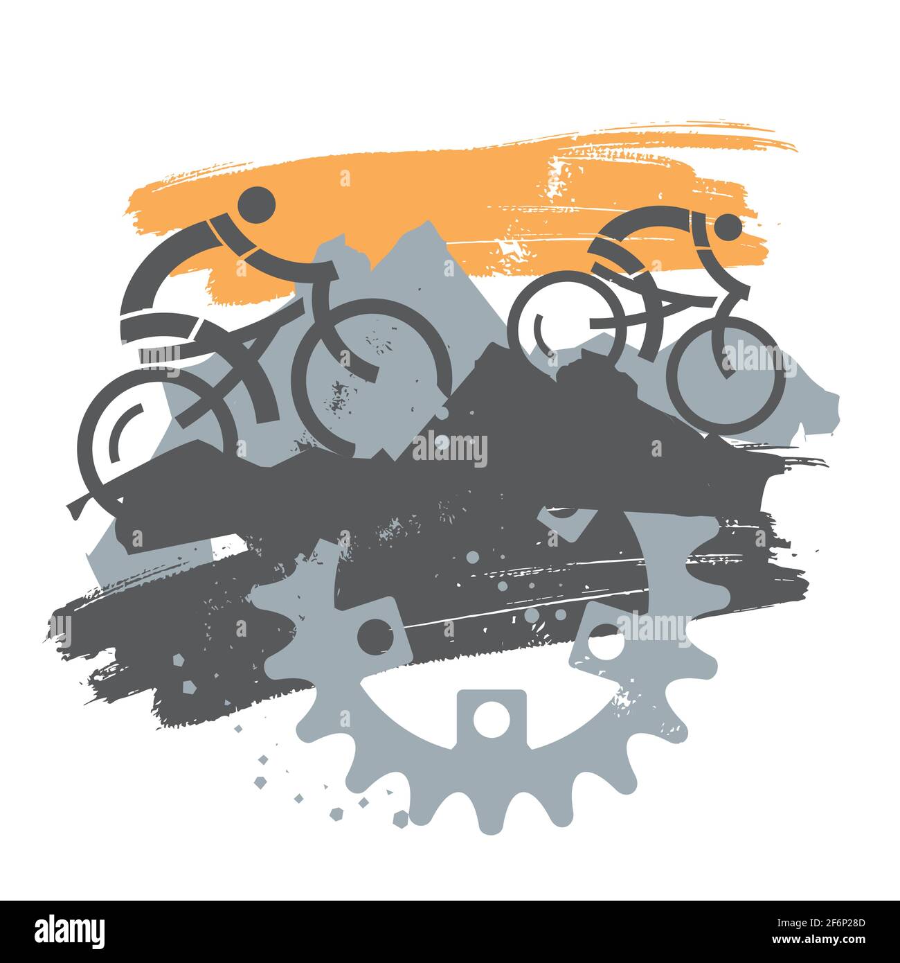 Mountain bike, mountain bike, ciclismo. Grunge espressivo stilizzato illustrazione di mountain bike ciclisti e Gear. Vettore disponibile. Illustrazione Vettoriale