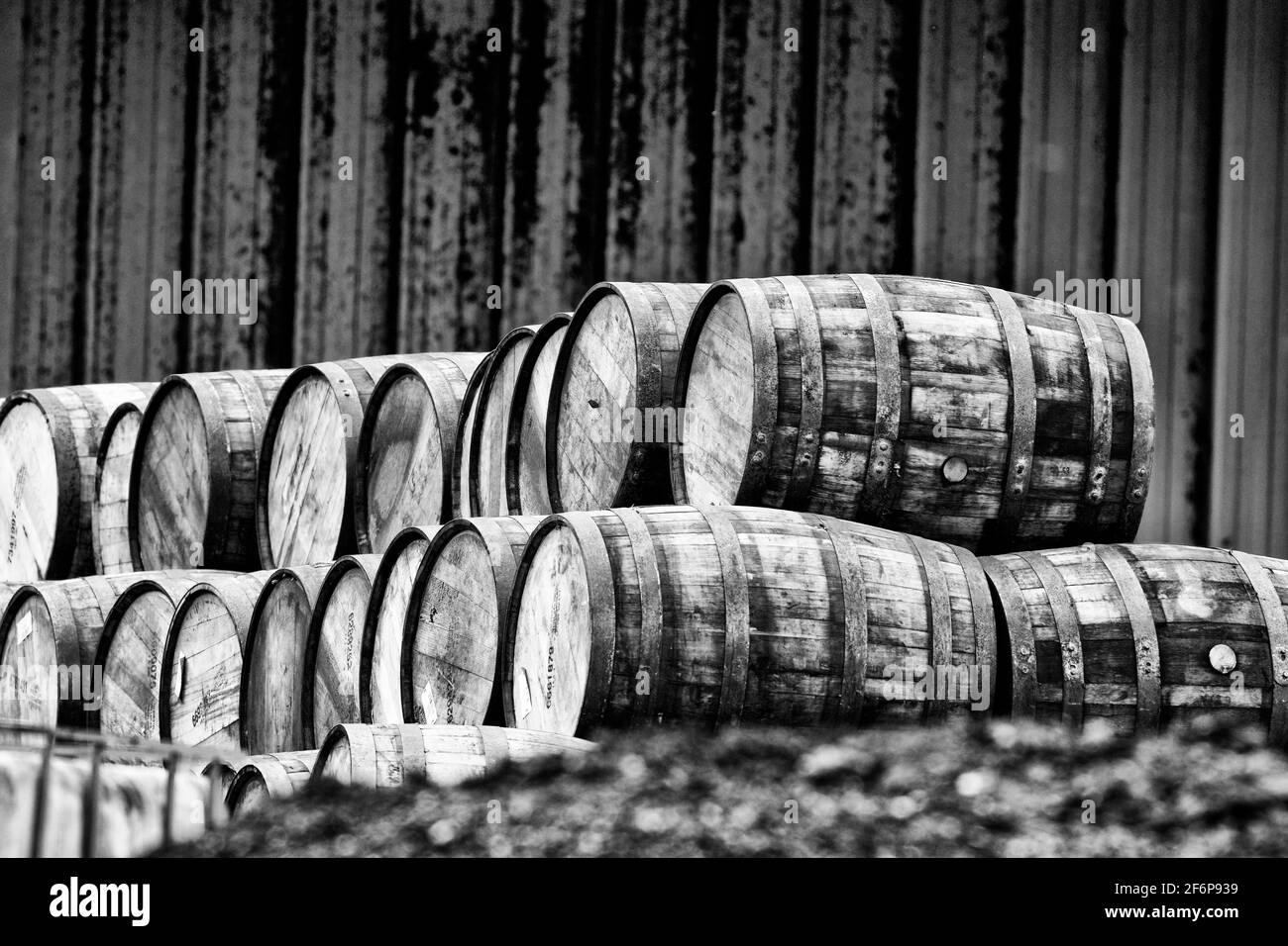 Barili di whisky, cooperage di Speyside, Craigellachie Foto Stock