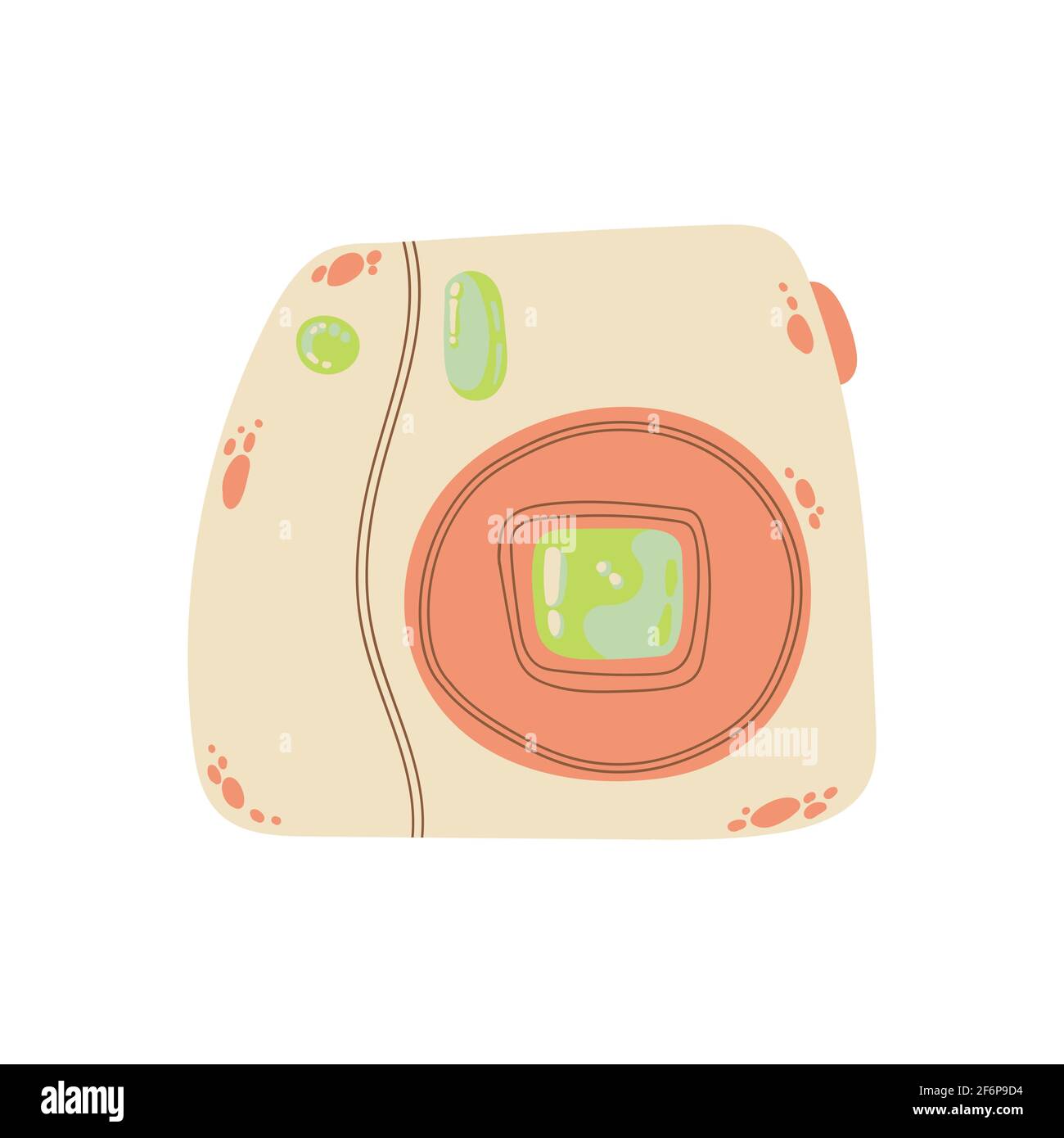 Carino icona della fotocamera istantanea in cartoon flat design. Fotocamera istantanea con clip art con impugnatura a batteria in stile doodle. Illustrazione vettoriale isolata su whit Illustrazione Vettoriale