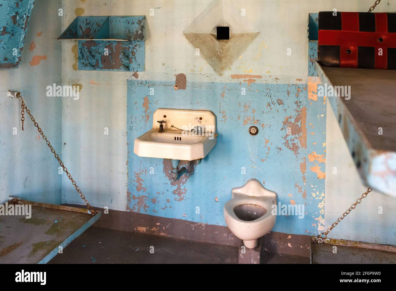 All'interno del vecchio Idaho Penitenziario sito pre-coloniale prigione a Boise Idaho prigione per prigionieri condannati Foto Stock