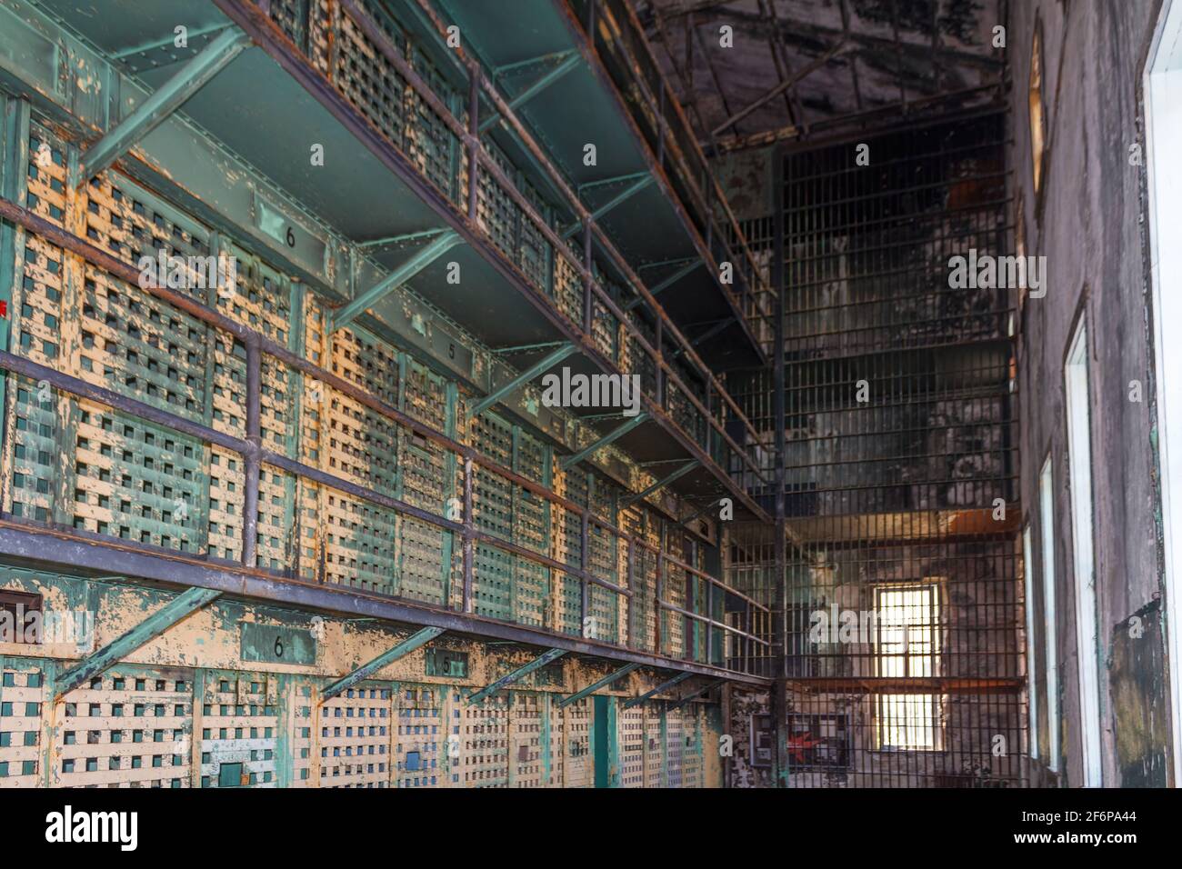 All'interno del vecchio Idaho Penitenziario sito pre-coloniale prigione a Boise Idaho prigione per prigionieri condannati Foto Stock