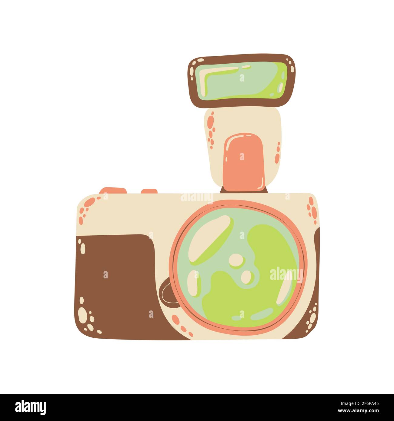 Carino icona fotocamera in cartoon piano design. Clip art per fotocamera DSLR in stile doodle. Illustrazione vettoriale isolata su sfondo bianco. Illustrazione Vettoriale