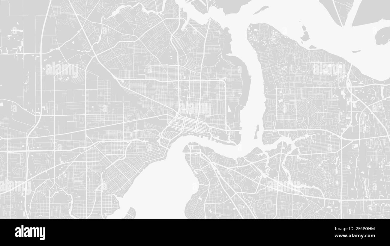 Mappa di sfondo vettoriale grigio chiaro, strade della città di Jacksonville e illustrazione cartografica dell'acqua. Formato widescreen, design piatto digitale Illustrazione Vettoriale