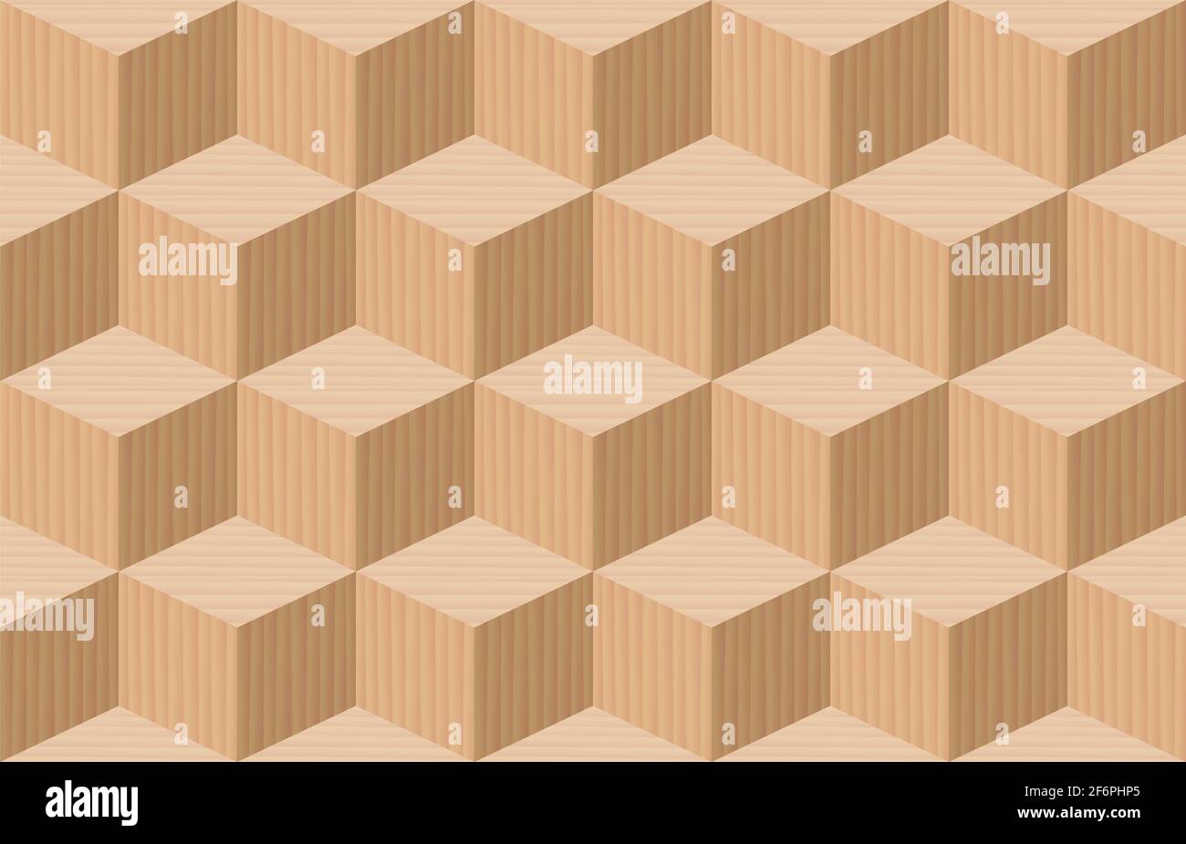 Motivo cubo. Cubetti in legno tridimensionali, fondo testurizzato senza cuciture in parquetria. Foto Stock