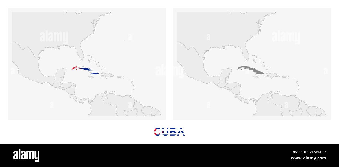 Mappa dell'America con la mappa di Cuba evidenziata, mappa grigia di Cuba con i paesi vicini Immagine e Vettoriale - Alamy